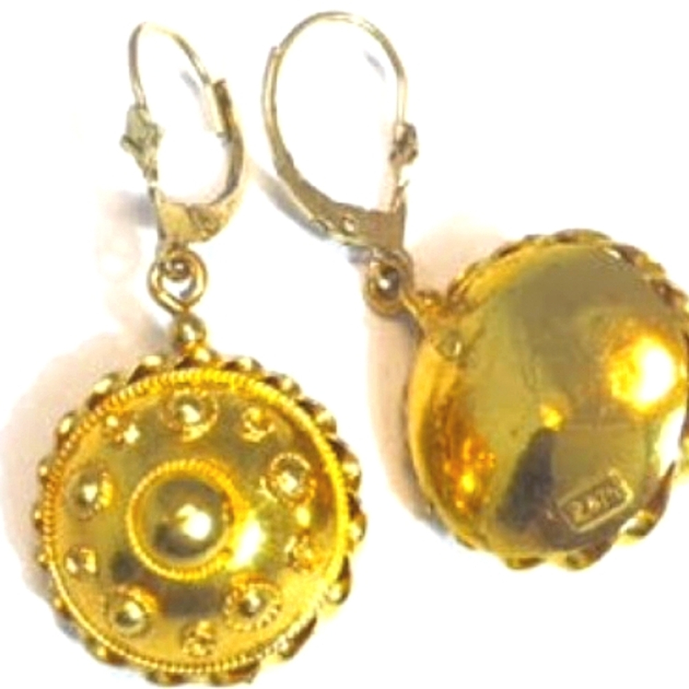 21K Plum Yellow Gold Handmade Beaded and Braided Edges Hanging Earrings 🎁